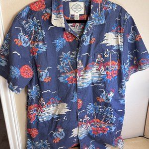 St Johns Bay Tropical Blue Hawaiian Shirt Vintage Inspired Floral Tiki Drink L